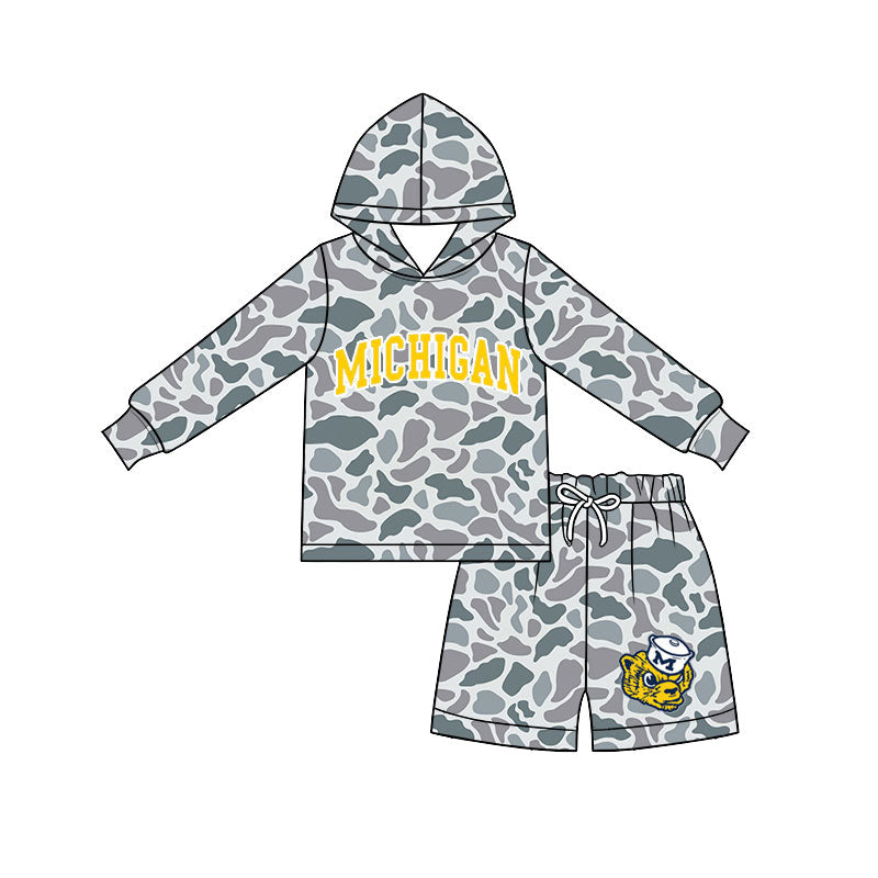 MOQ 5 pcs grey camo hoodie M shorts boys team outfits
