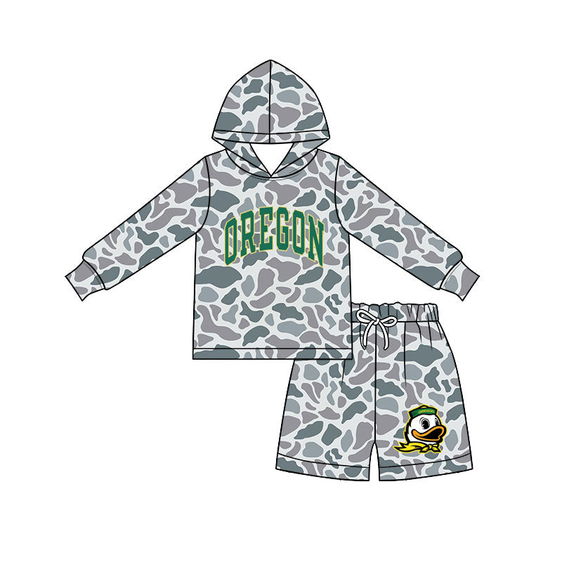 MOQ 5 pcs grey camo hoodie duck shorts boys team outfits