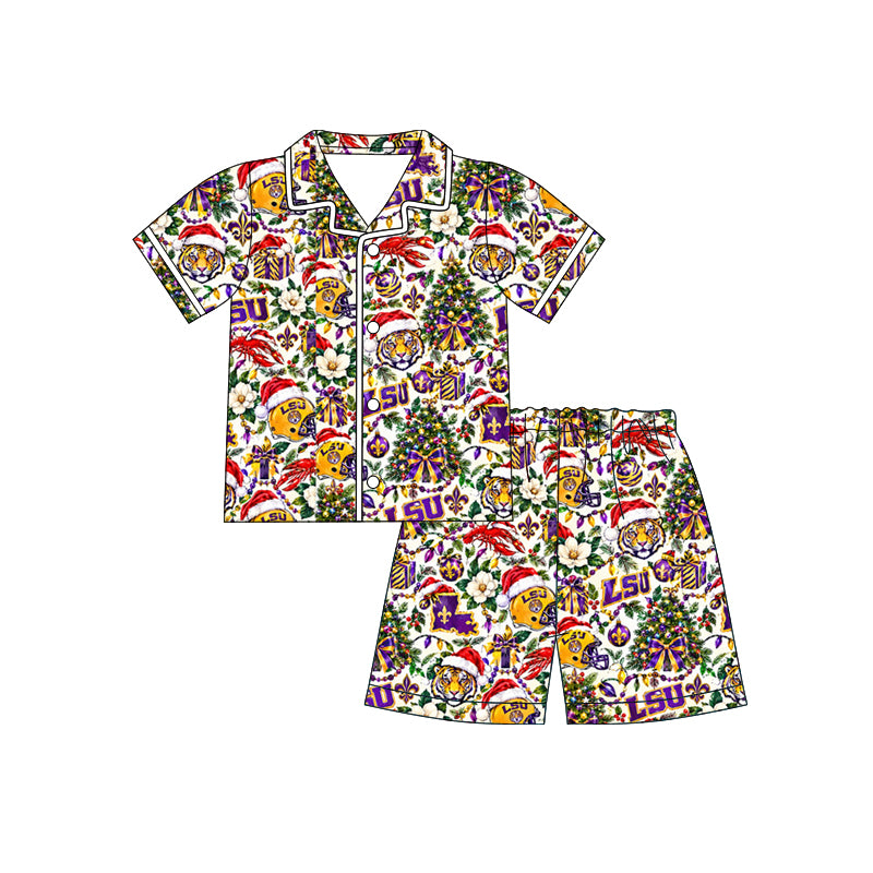 MOQ 8 pcs tiger short sleeves women Christmas button down team pajamas