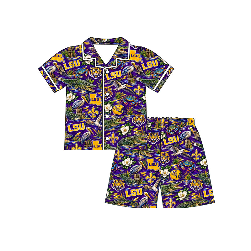 MOQ 8 pcs tiger L S U short sleeves girls button down team pajamas