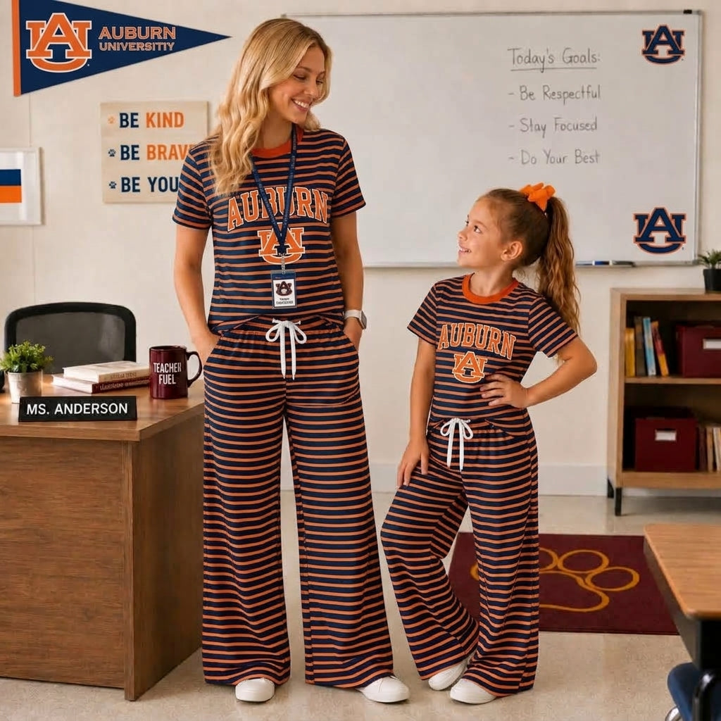 MOQ 8 short sleeves A U navy stripe mommy and me team outfits