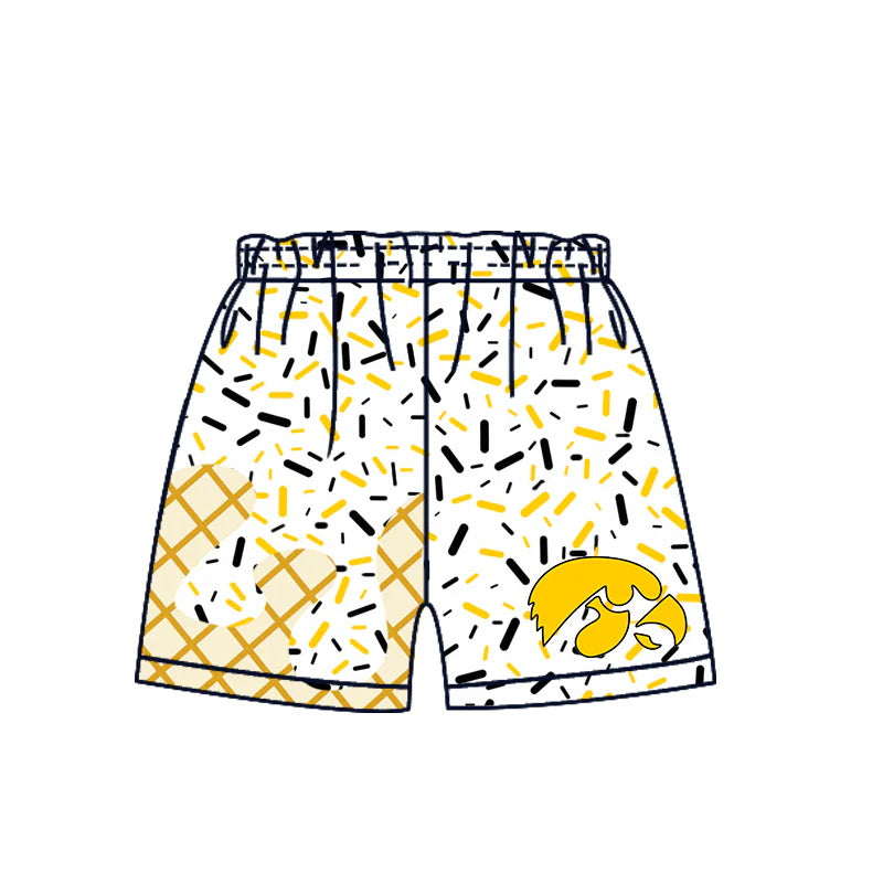 MOQ 3 pcs white yellow ice cream sprinkle boys team shorts
