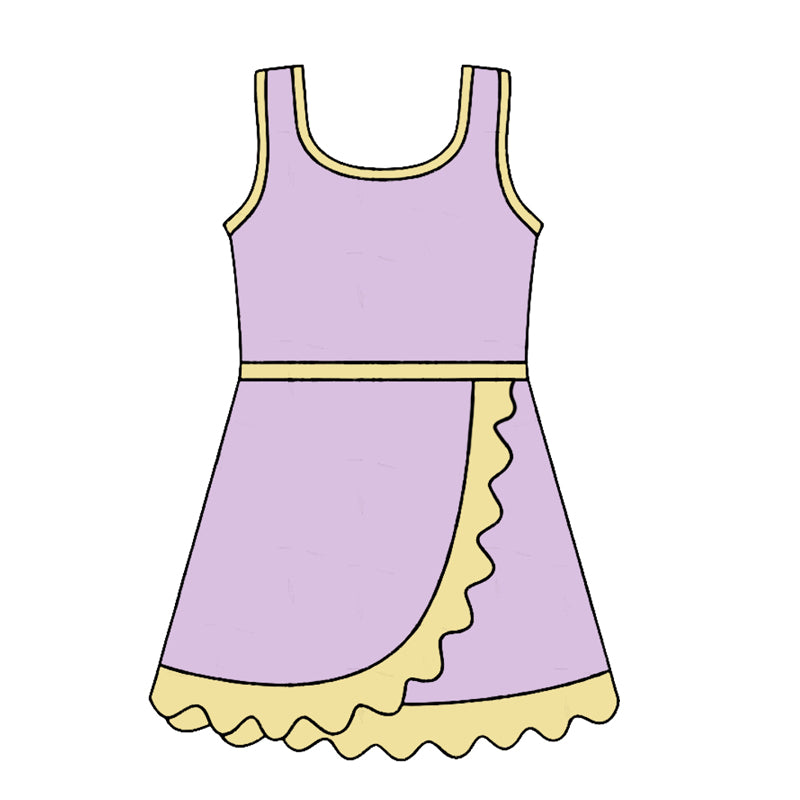 Sleeveless lavender yellow scallop girls athletic dress
