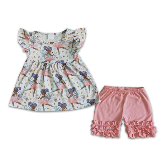 Cute girl bunny flutter sleeve icing ruffle shorts girls outfits