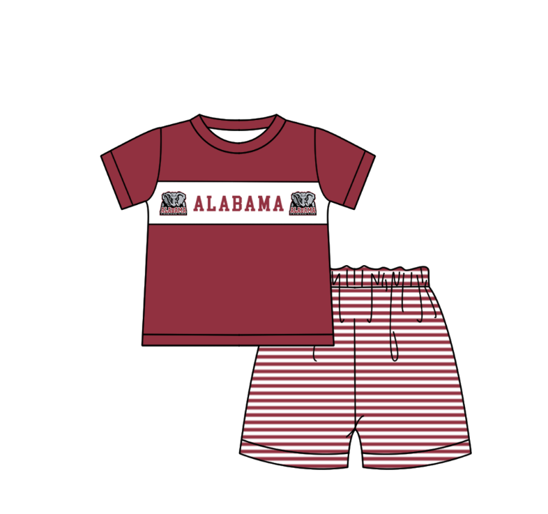MOQ 5 pcs maroon short sleeves elephant top stripe shorts boys team outfit