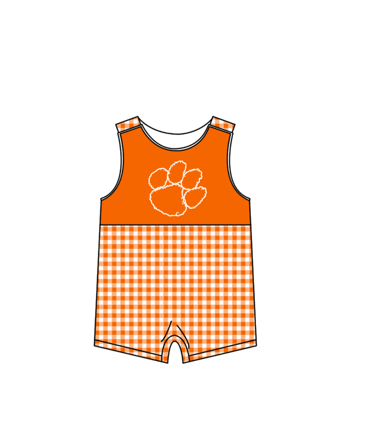 MOQ 5 pcs orange plaids sleeveless baby boys team romper