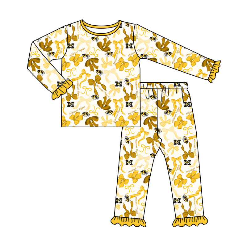 MOQ 3 Long sleeves M yellow bow kids girls team pajamas