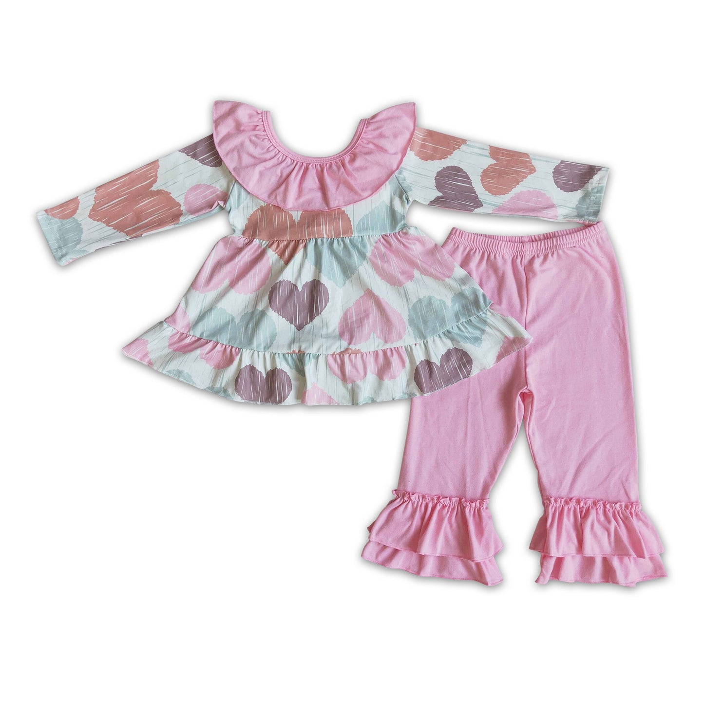 Heart print backless tunic pink pants boutique girls Valentine's day clothing