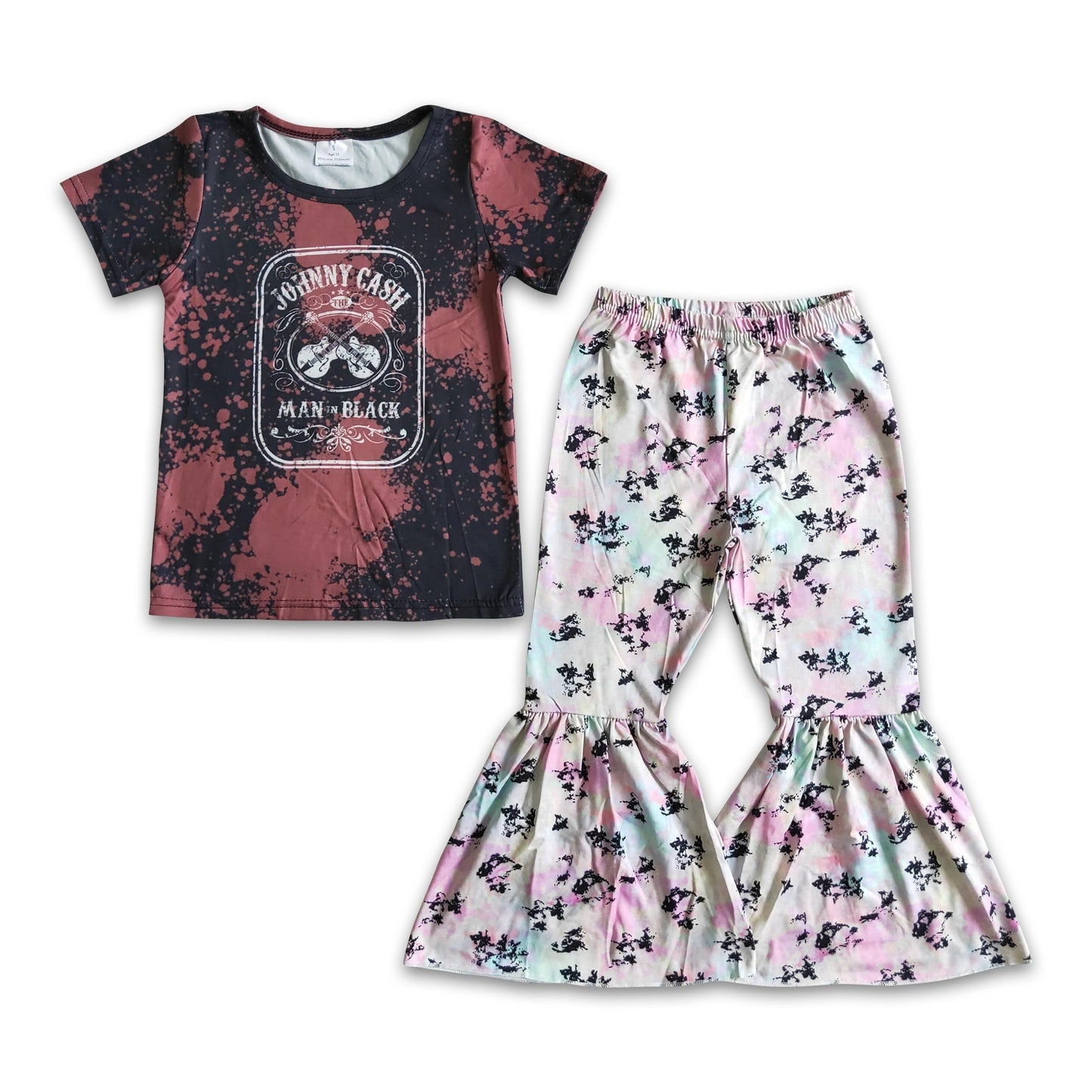 Short sleeves guitar top tie dye pants singer girls clothes