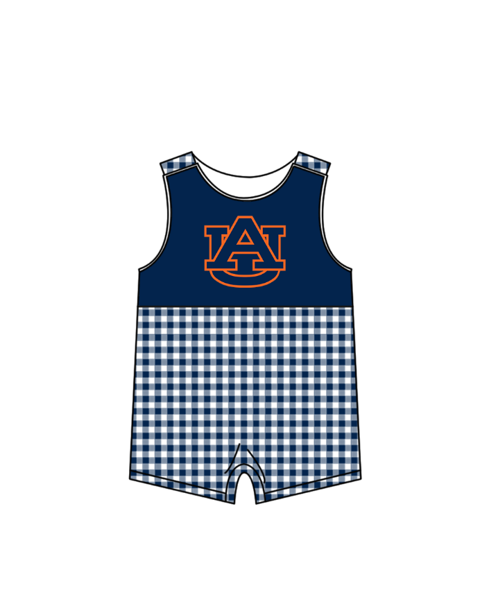 MOQ 5 pcs dark blue plaids sleeveless AU baby boys team romper