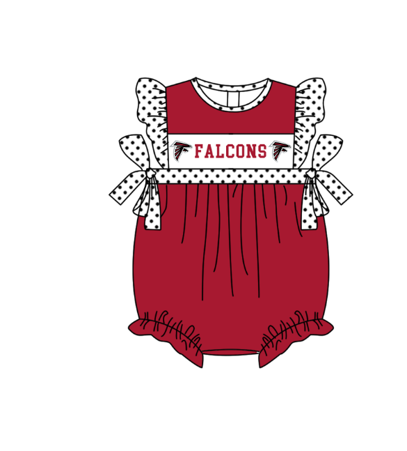 MOQ 5 pcs maroon flying sleeves white polka dots bow F baby girls team romper