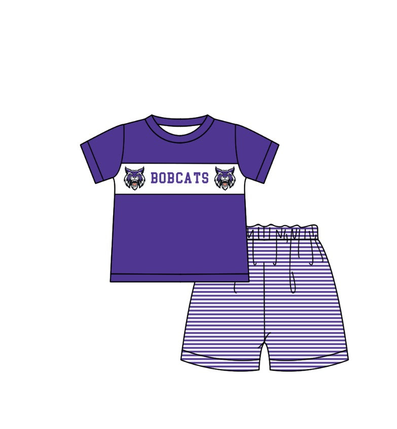 MOQ 5 pcs purple short sleeves CATS top stripe shorts boys team outfit