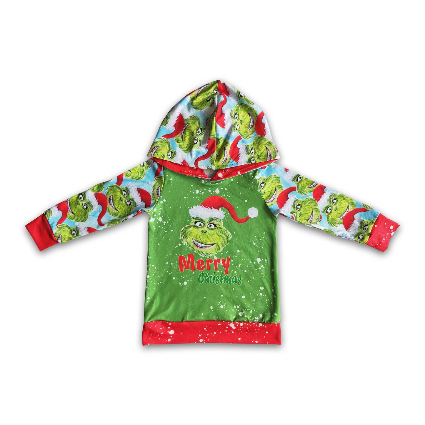 Cute green face print Merry Christmas hoodie