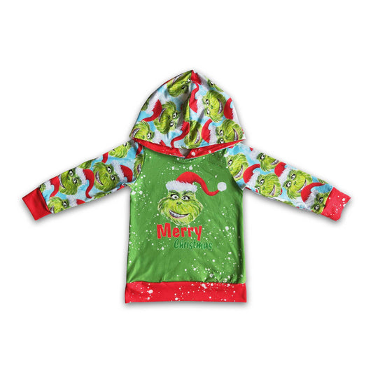 Cute green face print Merry Christmas hoodie