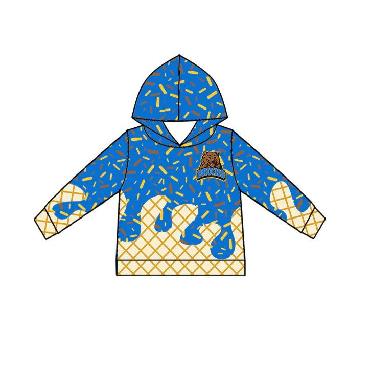 MOQ 3 pcs blue brown ice cream sprinkle toddler kids team hoodie