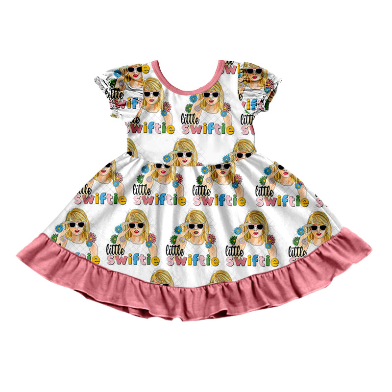 MOQ 3 Short sleeves flower little girls ears singer dress