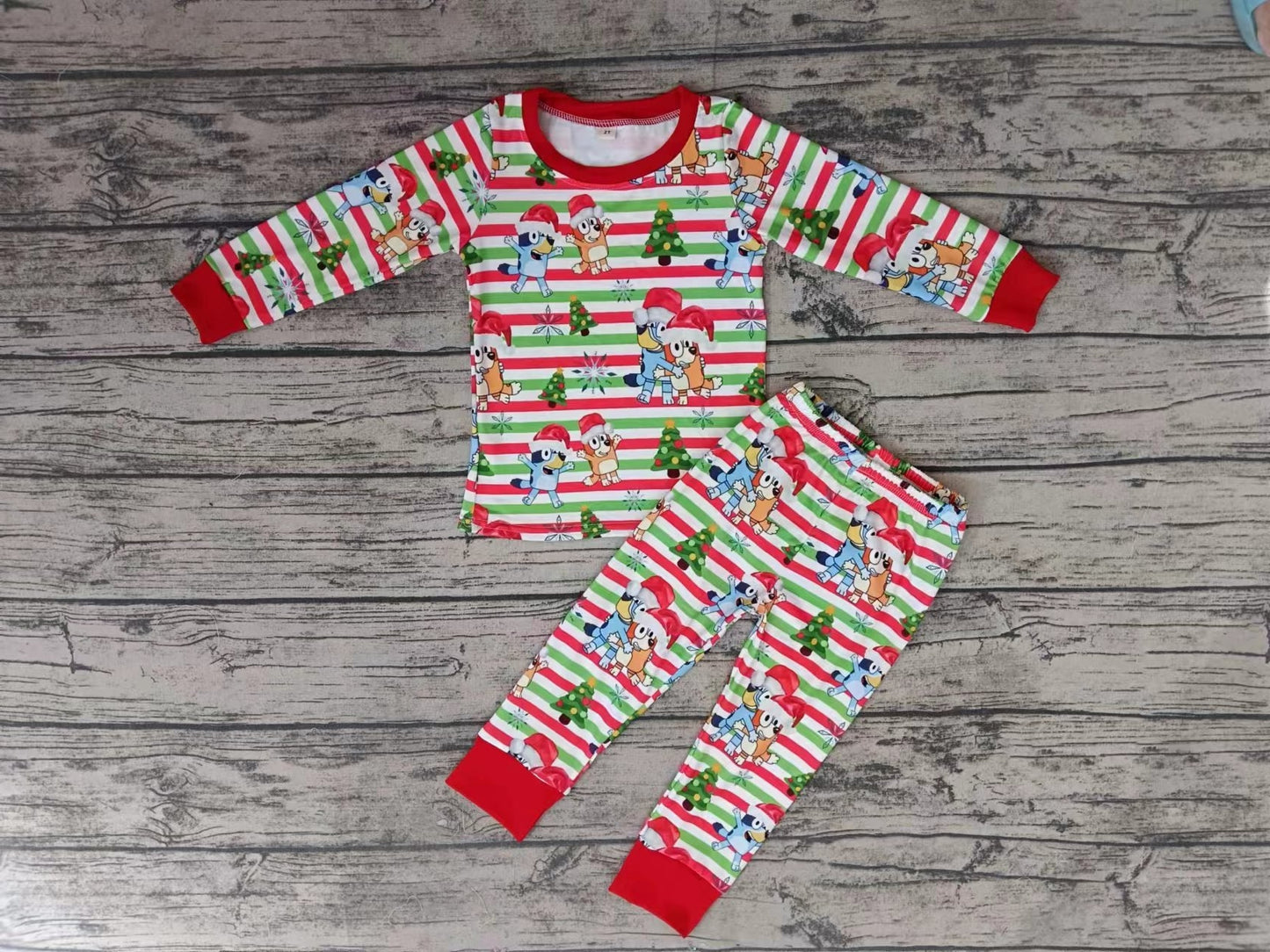 MOQ 5 long sleeves stripe dog kids Christmas pajamas