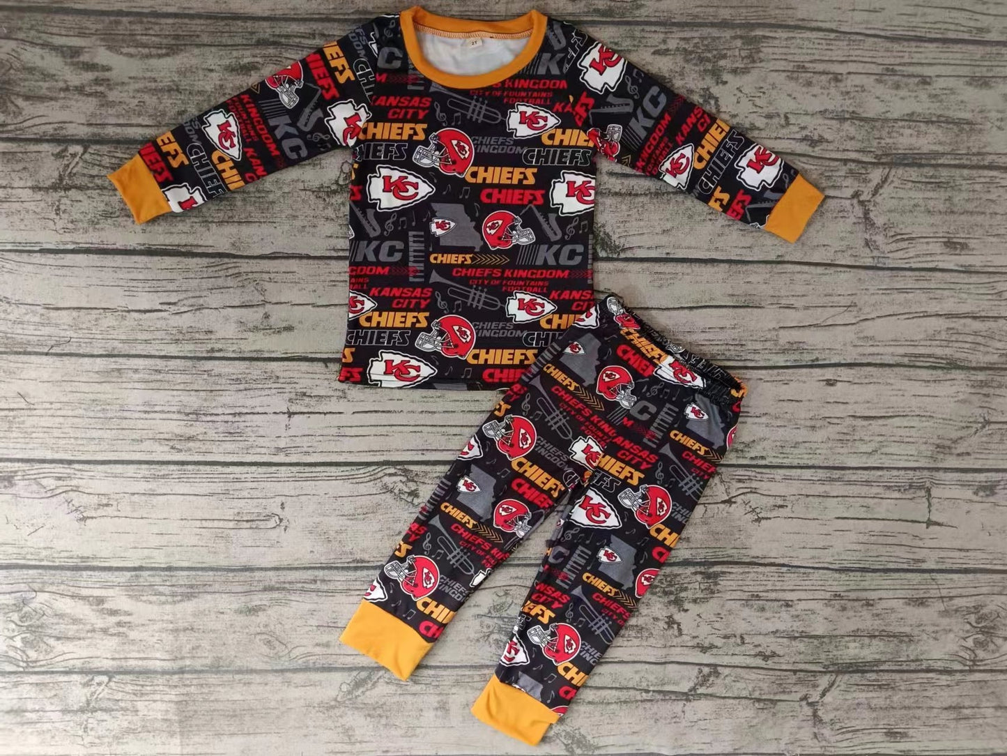 MOQ 5 long sleeves black K C kids team pajamas