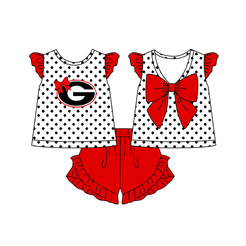 Deadline June 19 polka dots G bow top shorts girls team outfits