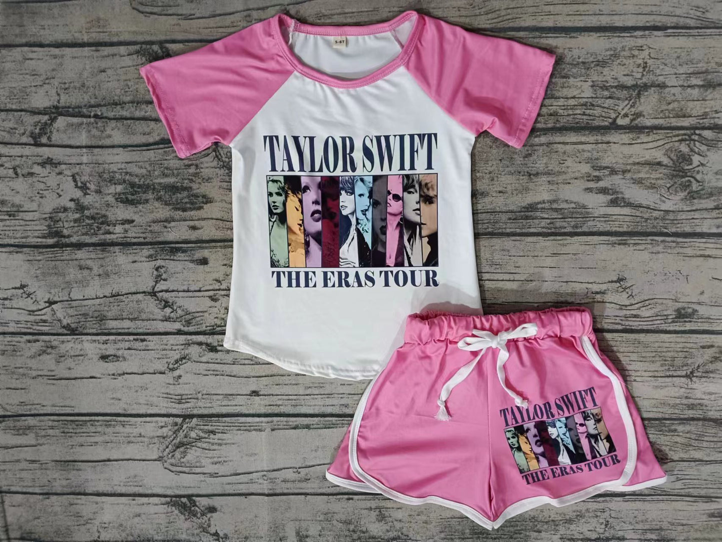 MOQ 3 pcs pink raglan shorts singer girls outfits