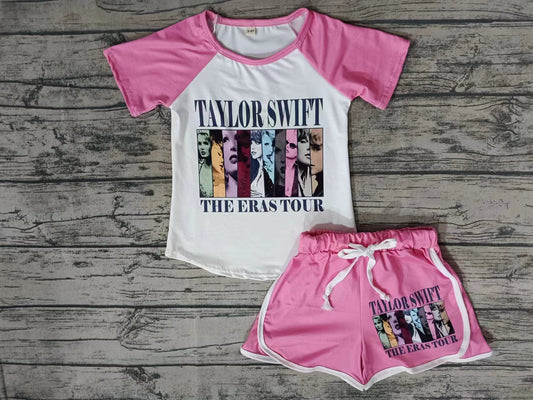 MOQ 3 pcs pink raglan shorts singer girls outfits