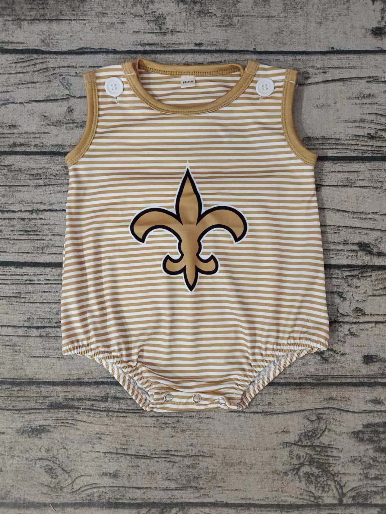 MOQ 3 pcs sleeveless khaki stripe baby team romper