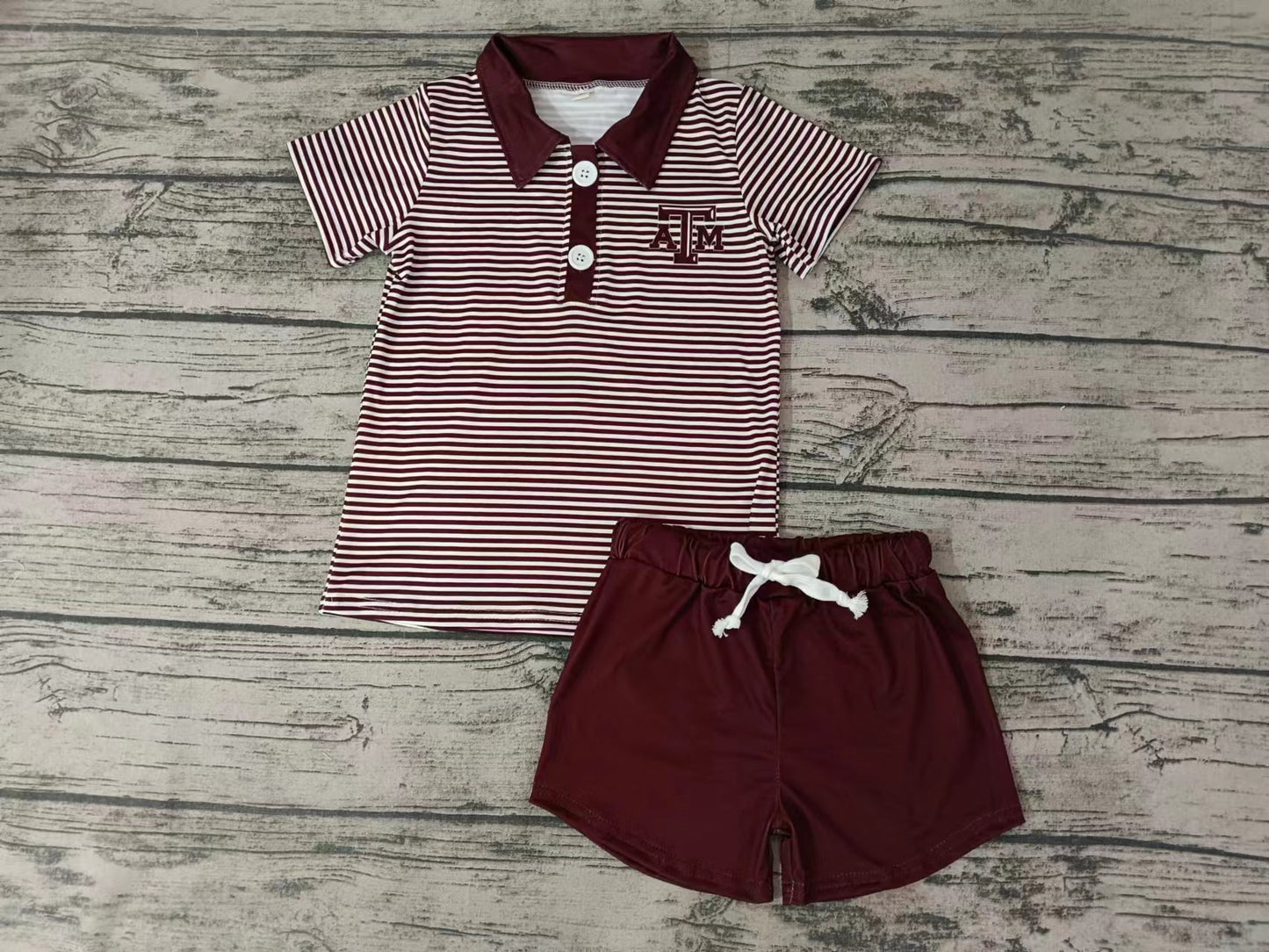 MOQ 3 pcs A T M maroon stripe polo shirt shorts boy team clothes