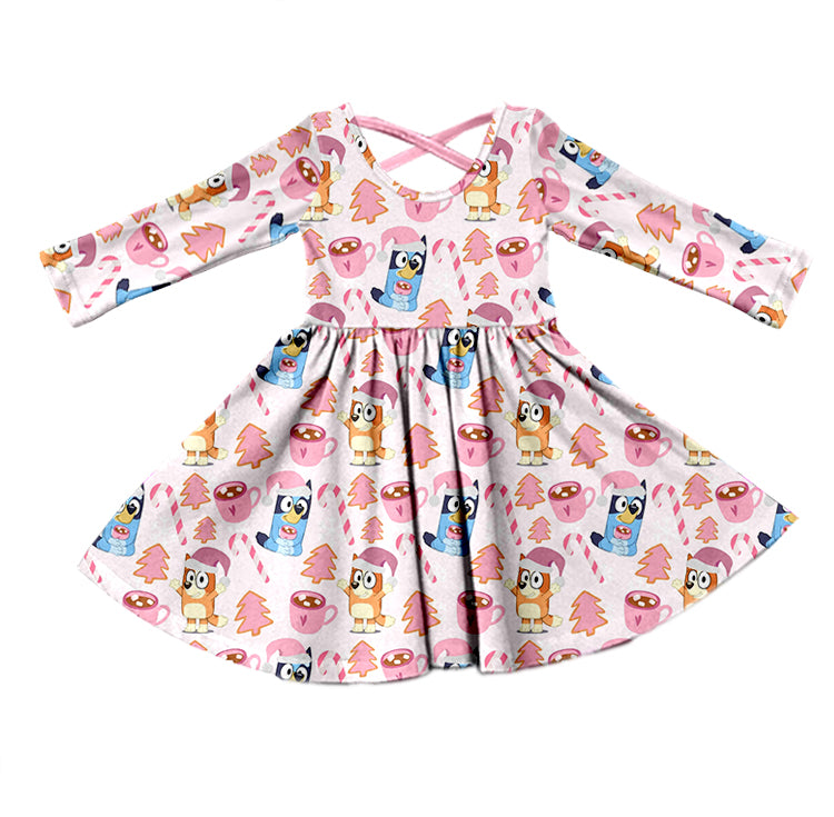 MOQ 5 Pink dog candy cane girls Christmas dresses