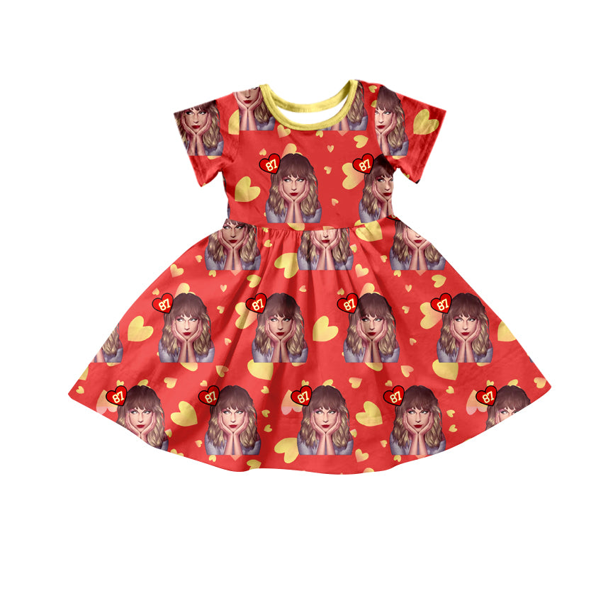 MOQ 3 red short sleeves heart ears singer girls dresses