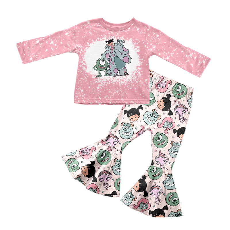 MOQ 5 pink monster top pants girls clothing set