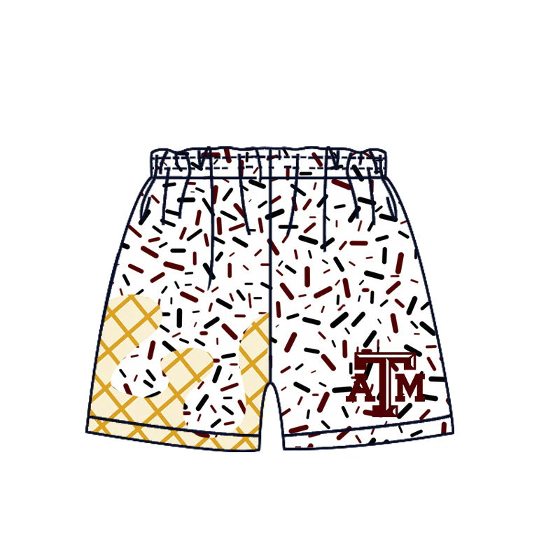 MOQ 3 pcs A T M maroon ice cream sprinkle boys team shorts