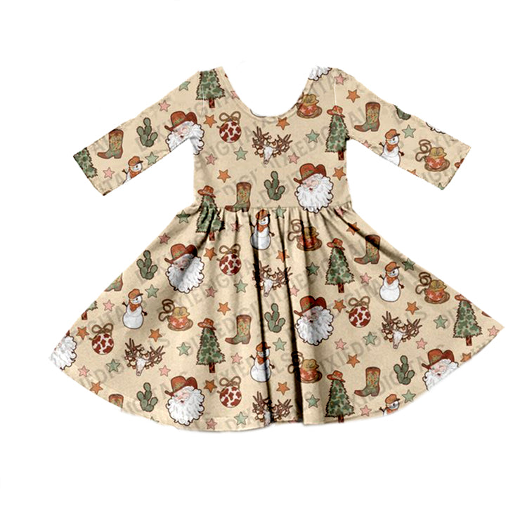 MOQ 5 santa cactus boots snowman girls western Christmas dress
