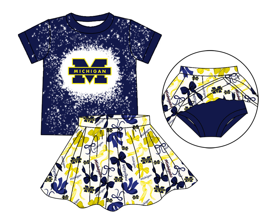 MOQ 3 pcs Navy M bleached top bow skirt girls team outfits