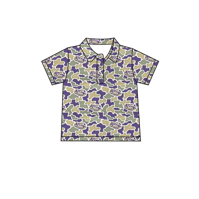 MOQ 5 pcs short sleeves purple blue camo kids boys team polo shirt