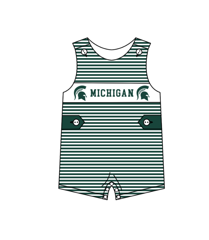 MOQ 5 pcs green stripe sleeveless M baby boys team romper