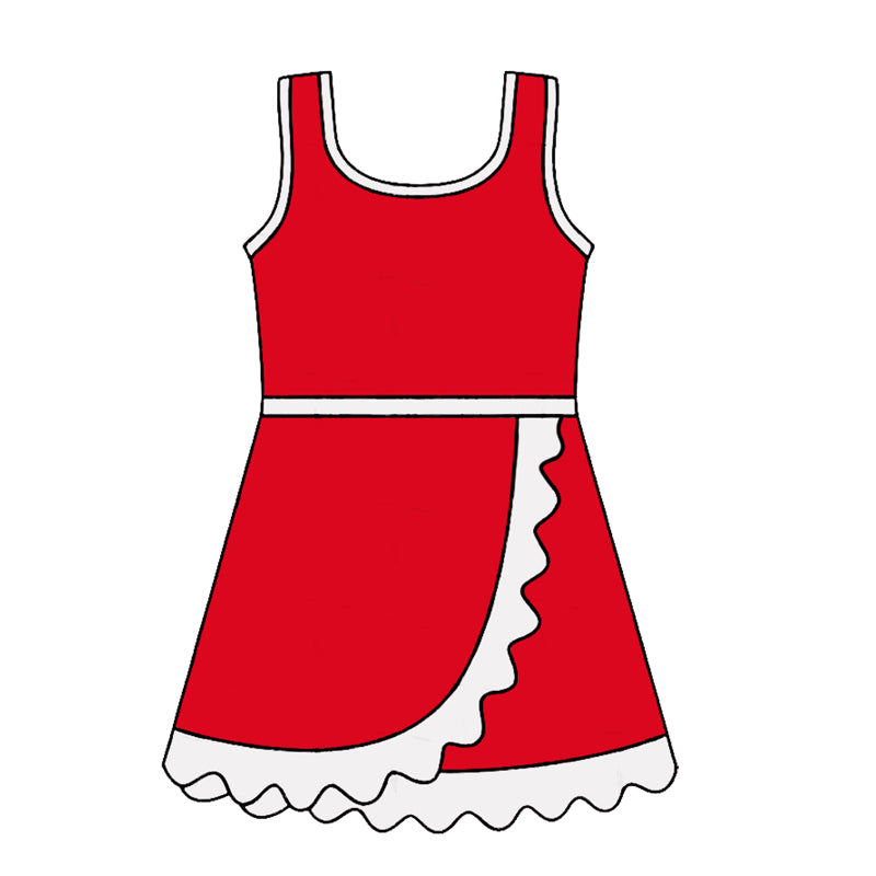 Sleeveless red white scallop girls athletic dress