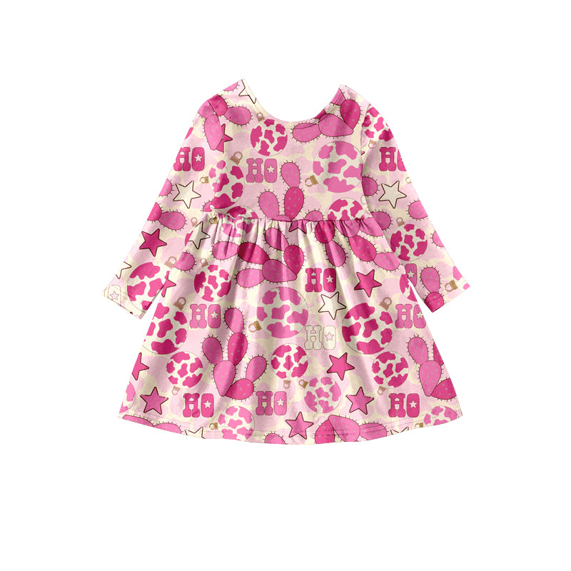 MOQ 5 PCS ho ho ho cactus pink girls Christmas dresses