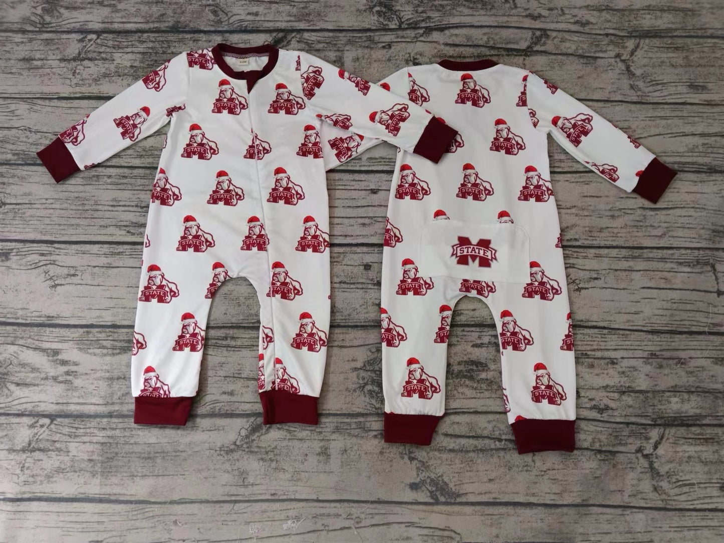 MOQ 3 PCS M maroon long sleeves baby kids zipper team romper