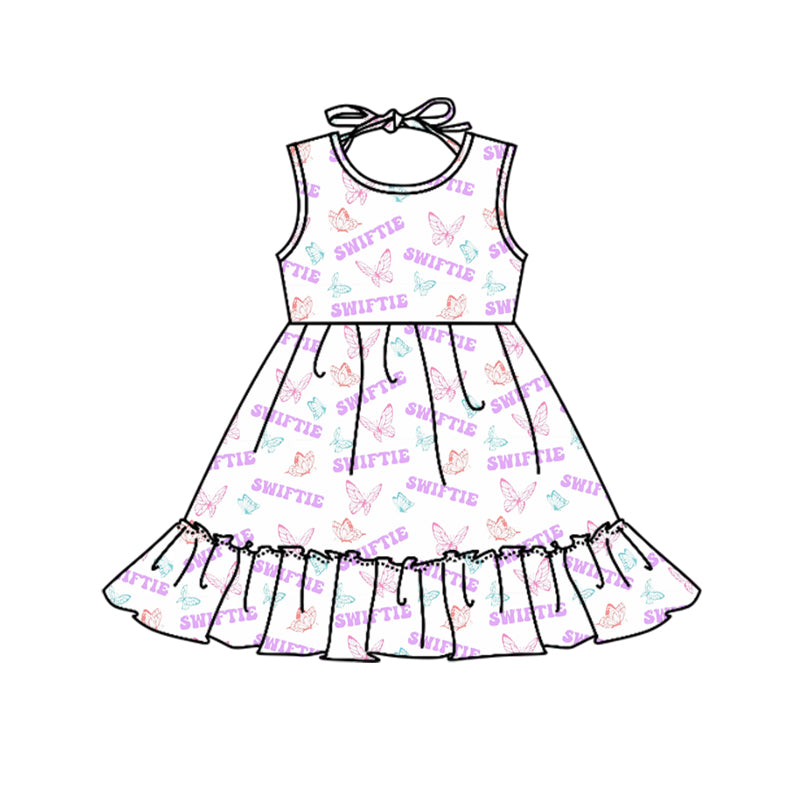 MOQ 3 pcs sleeveless white butterfly ruffle ears singer girls dress