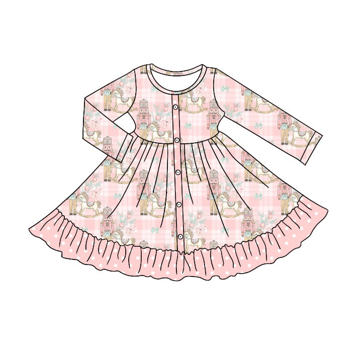 MOQ 5 pink plaid ruffle ballet girls Christmas dress