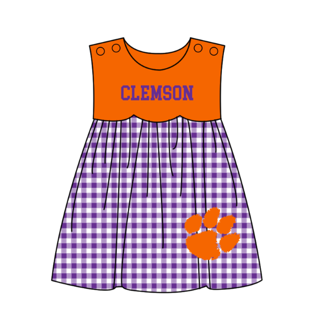 MOQ 5 pcs orange sleeveless purple plaids C girls team dresses