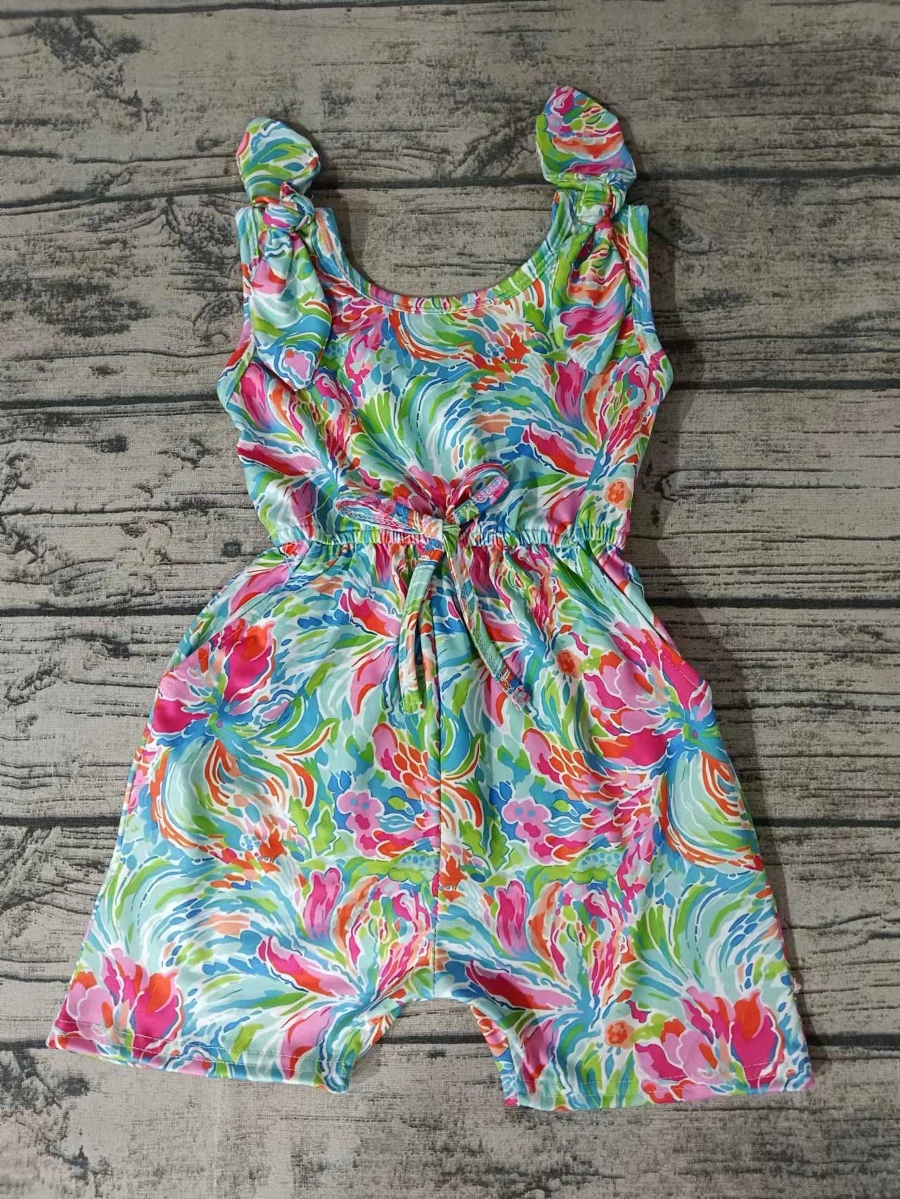 MOQ 3 sleeveless watercolor baby girls jumpsuit