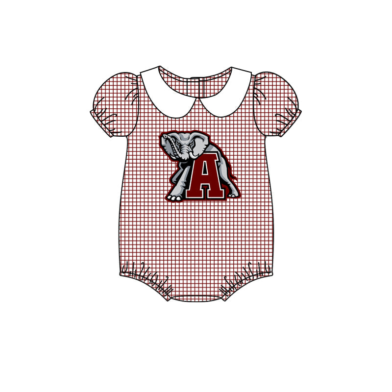 MOQ 3 pcs plaid short sleeves A elephant girls team romper