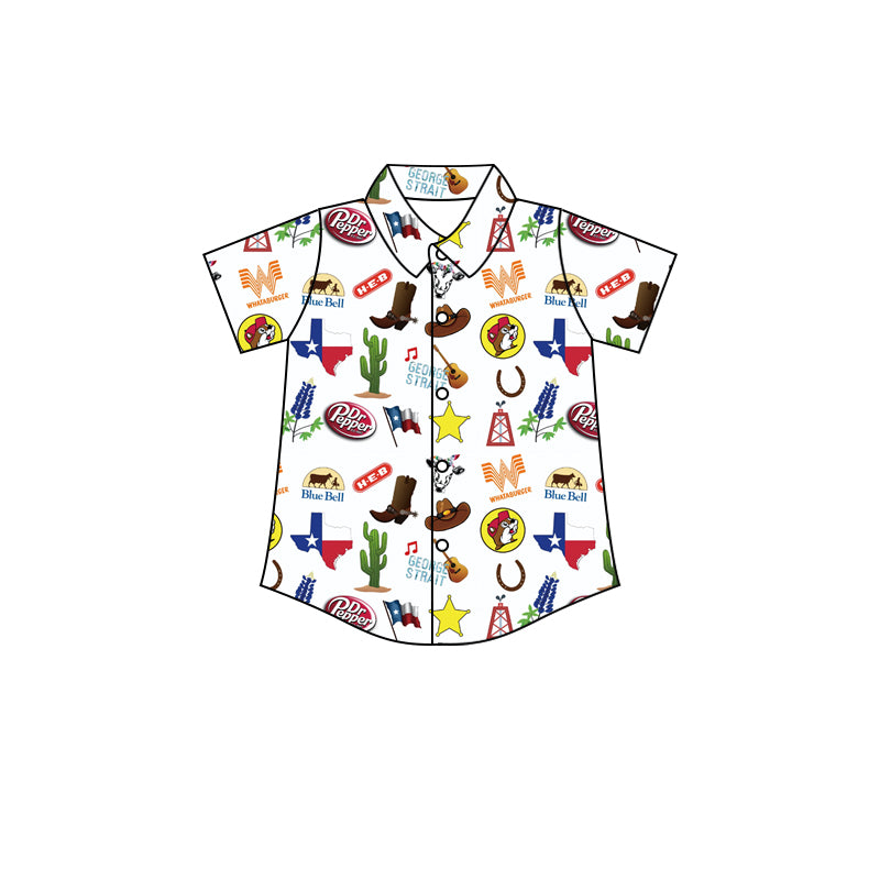 MOQ 3 short sleeves T X boots cactus boy button down shirt