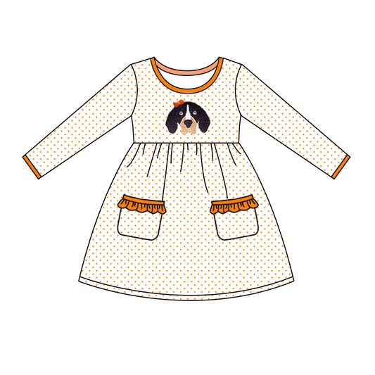 MOQ 3 pcs long sleeves polka dots dog girls team dresses