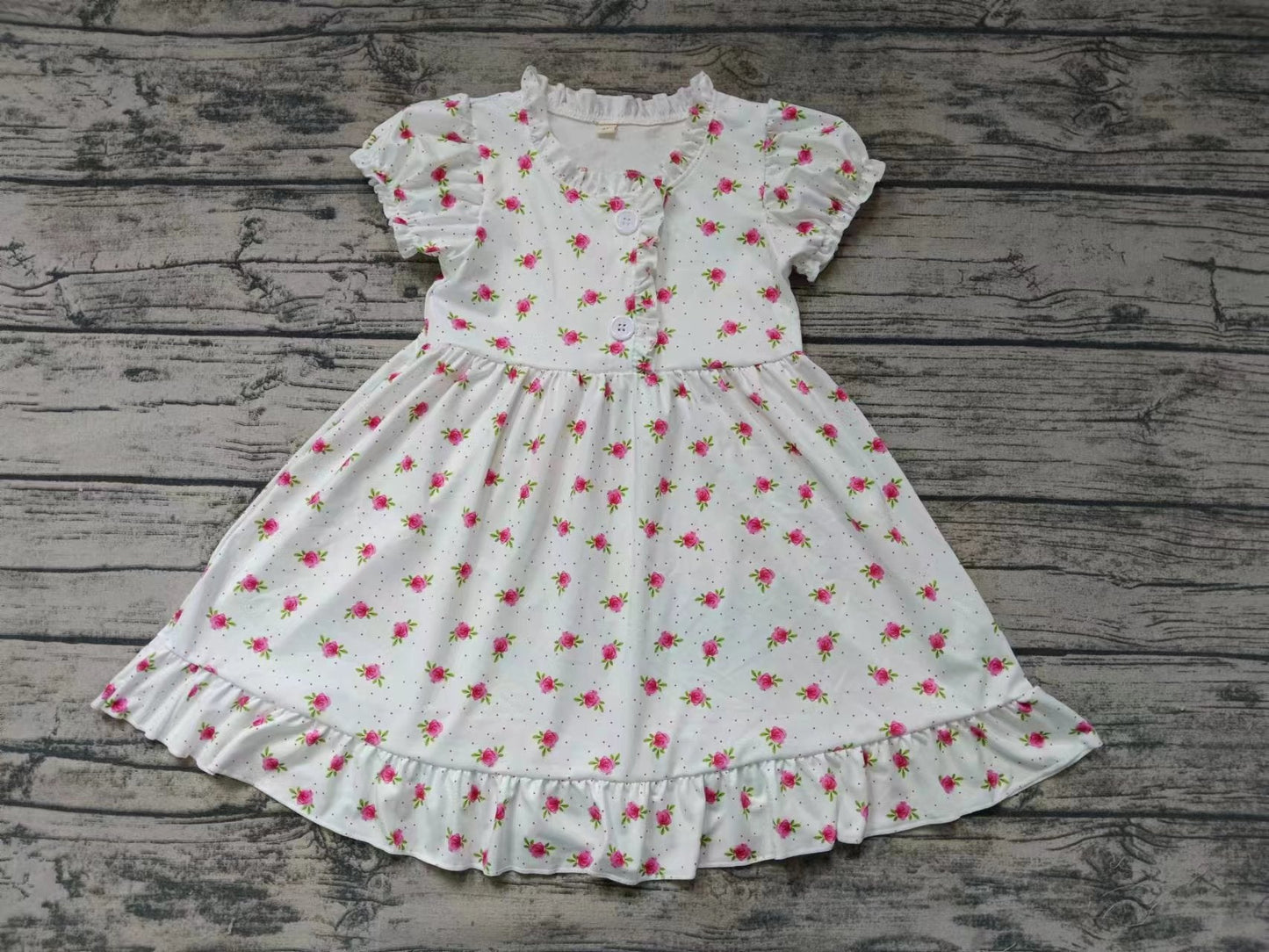 MOQ 3 short sleeves polka dots floral kids girls summer nightgown