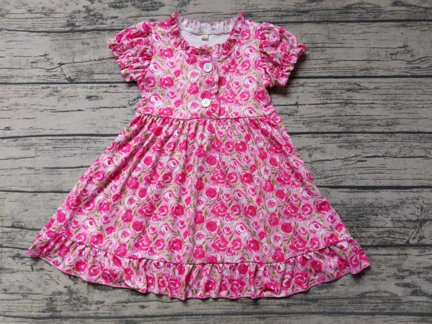 MOQ 3 short sleeves hot pink floral kids girls summer nightgown