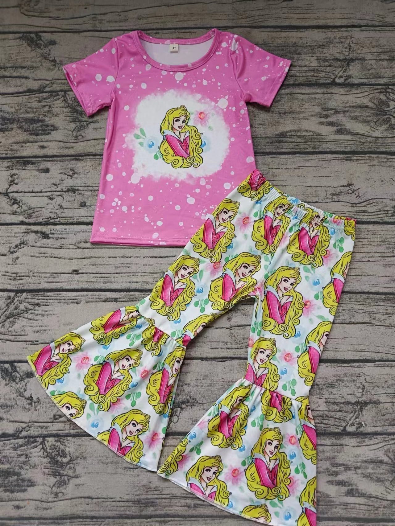 MOQ 3 Short sleeves bleached top pants princess girls clothes