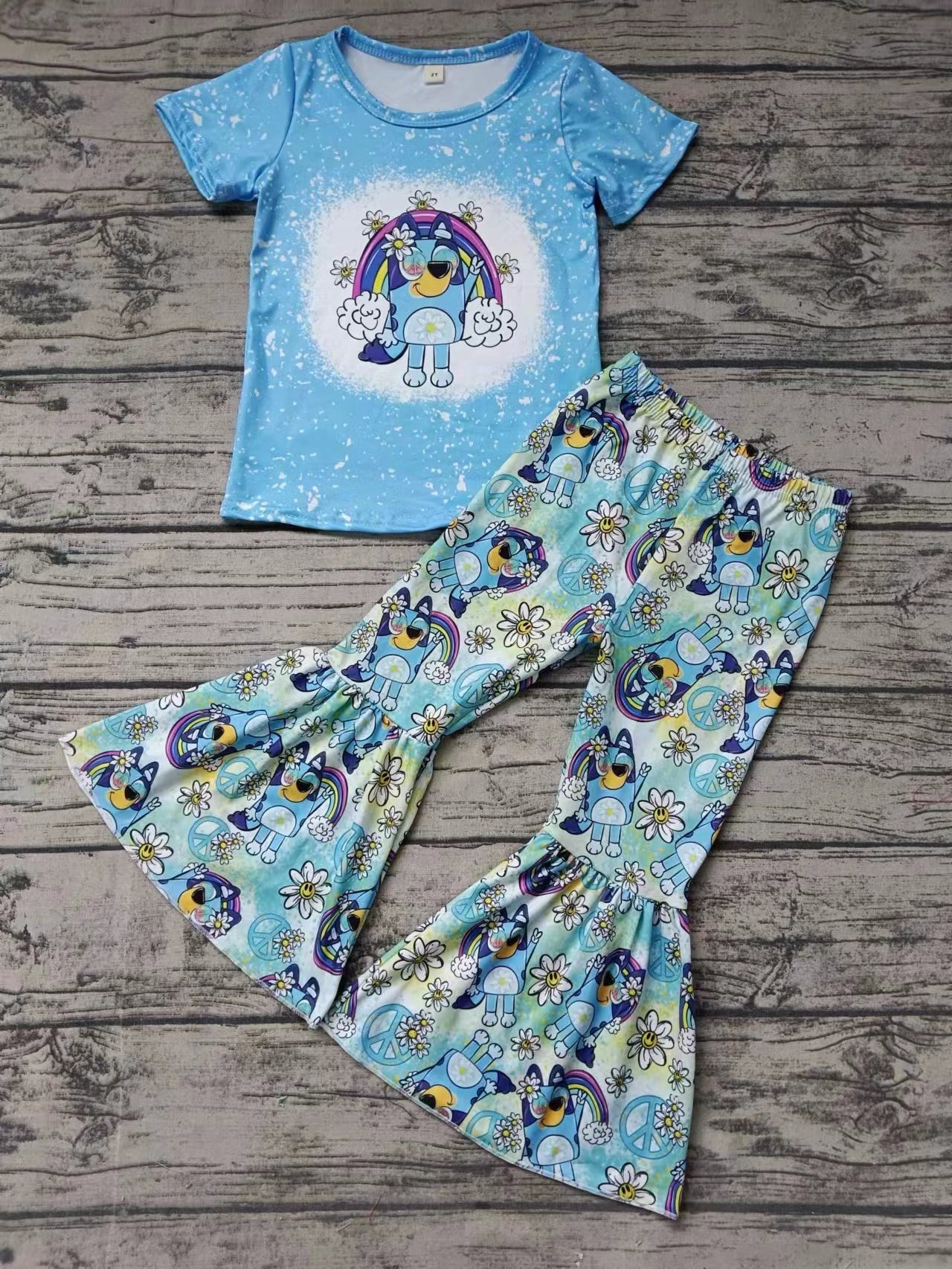 MOQ 3 Short sleeves dog floral rainbow kids girls clothes