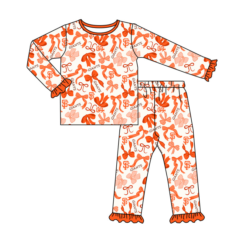 MOQ 3 Long sleeves S F maroon bow kids girls team pajamas